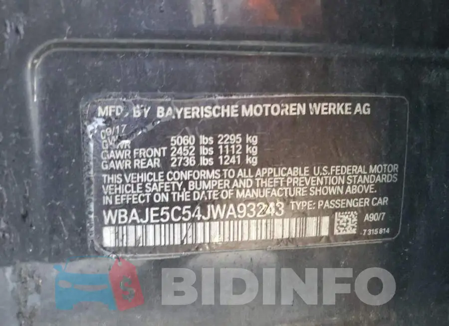 WBAJE5C54JWA93243 Photo# 12