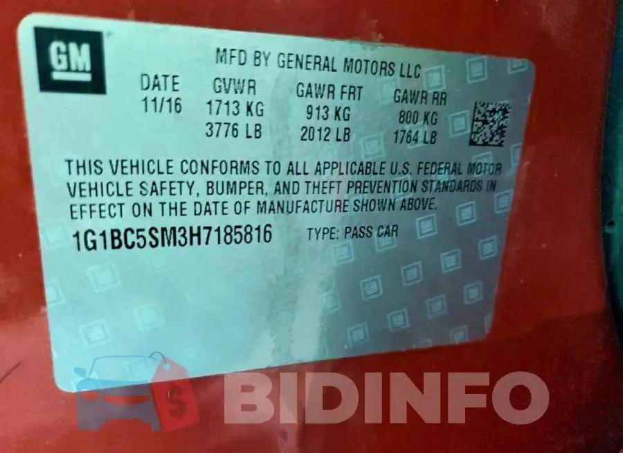 1G1BC5SM3H7185816 Photo# 12