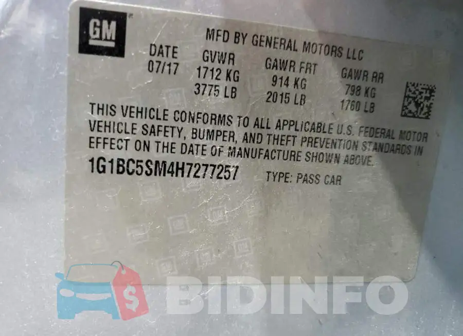 1G1BC5SM4H7277257 Photo# 12