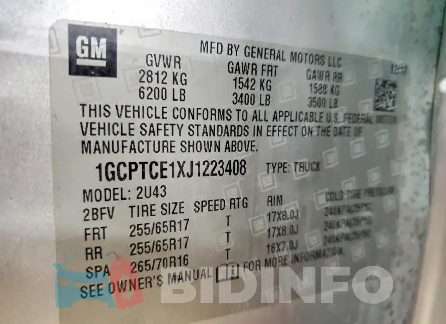 1GCPTCE1XJ1223408 Photo# 12