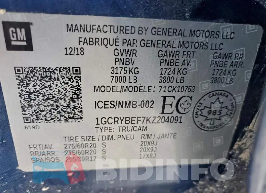 1GCRYBEF7KZ204091 Photo# 12