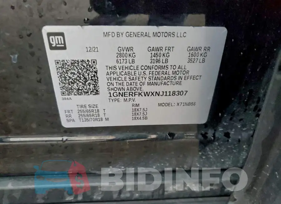 1GNERFKWXNJ118307 Photo# 13