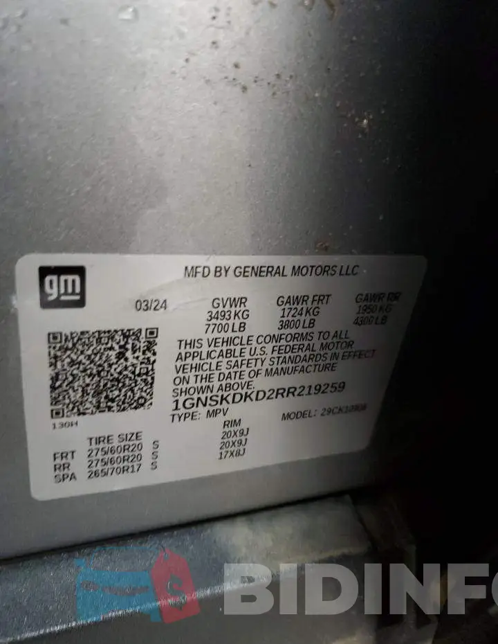 1GNSKDKD2RR219259 Photo# 14