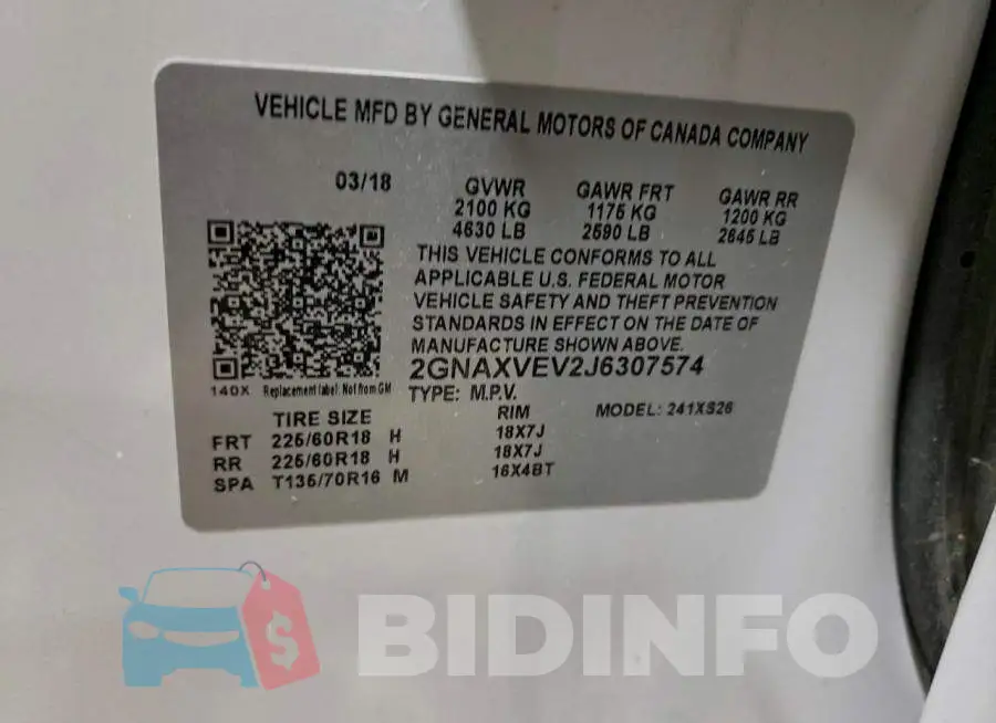 2GNAXVEV2J6307574 Photo# 14