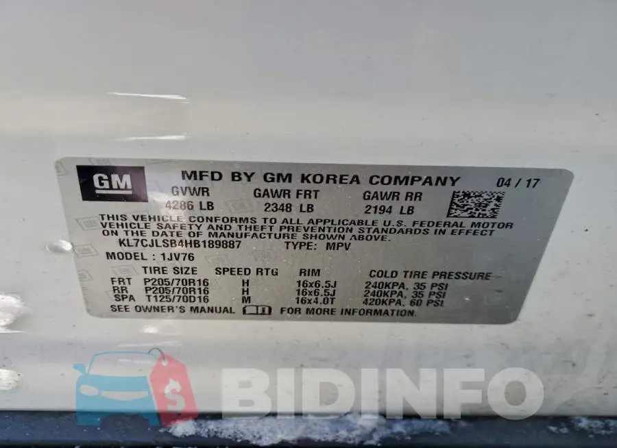 KL7CJLSB4HB189887 Photo# 13
