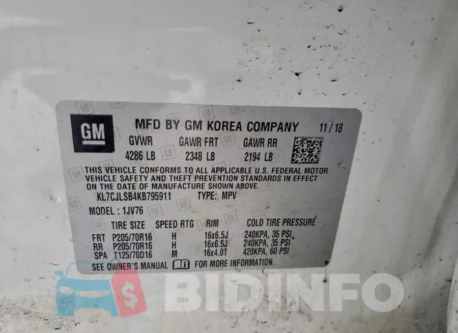KL7CJLSB4KB795911 Photo# 13