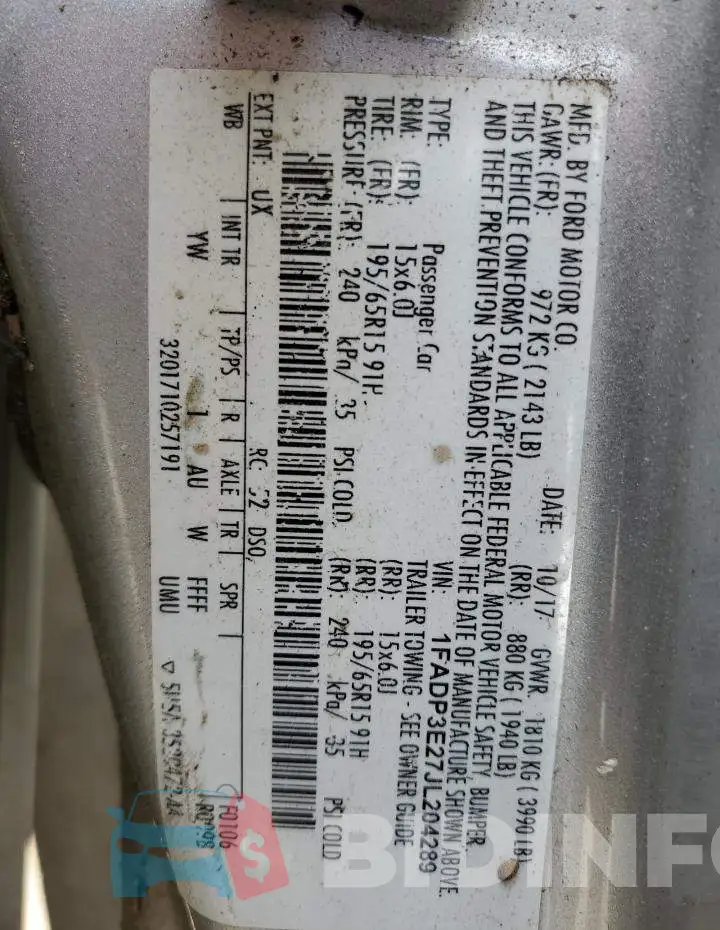 1FADP3E27JL204289 Photo# 12