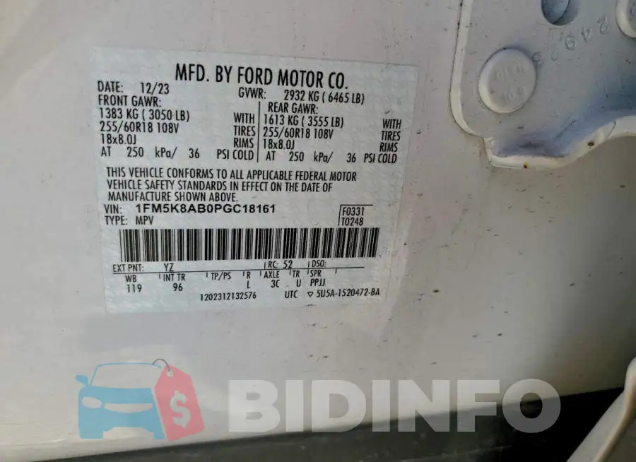 1FM5K8AB0PGC18161 Photo# 13