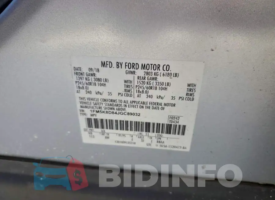 1FM5K8D84JGC89032 Photo# 13