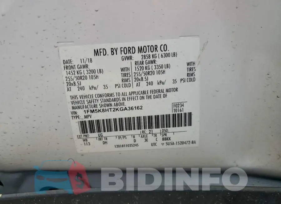 1FM5K8HT2KGA36162 Photo# 13