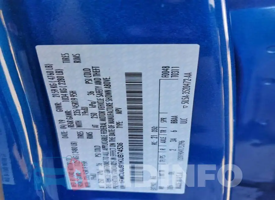 1FMCU0J91KUB74536 Photo# 12