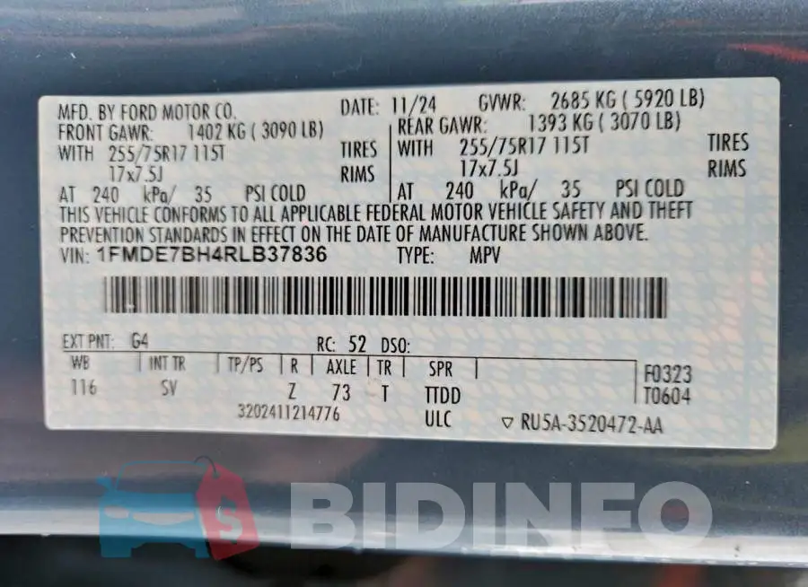 1FMDE7BH4RLB37836 Photo# 13