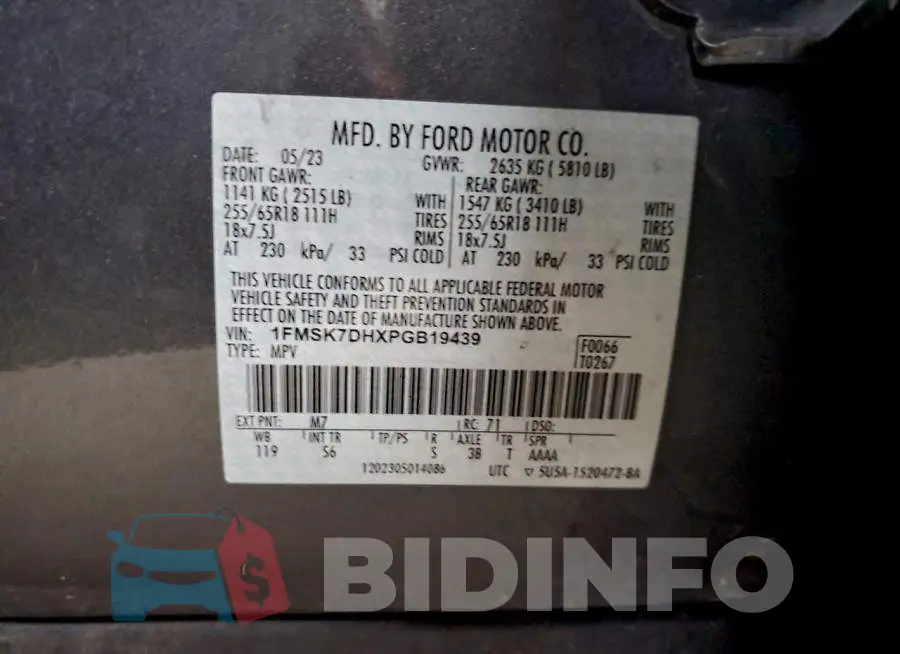 1FMSK7DHXPGB19439 Photo# 13