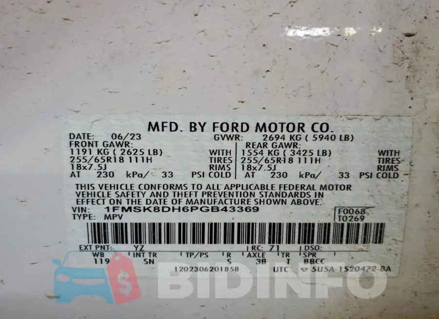 1FMSK8DH6PGB43369 Photo# 14