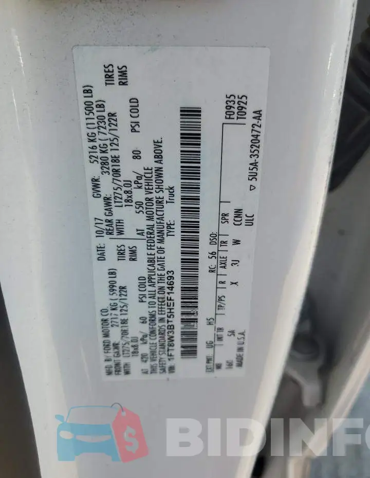 1FT8W3BT5HEF14693 Photo# 14