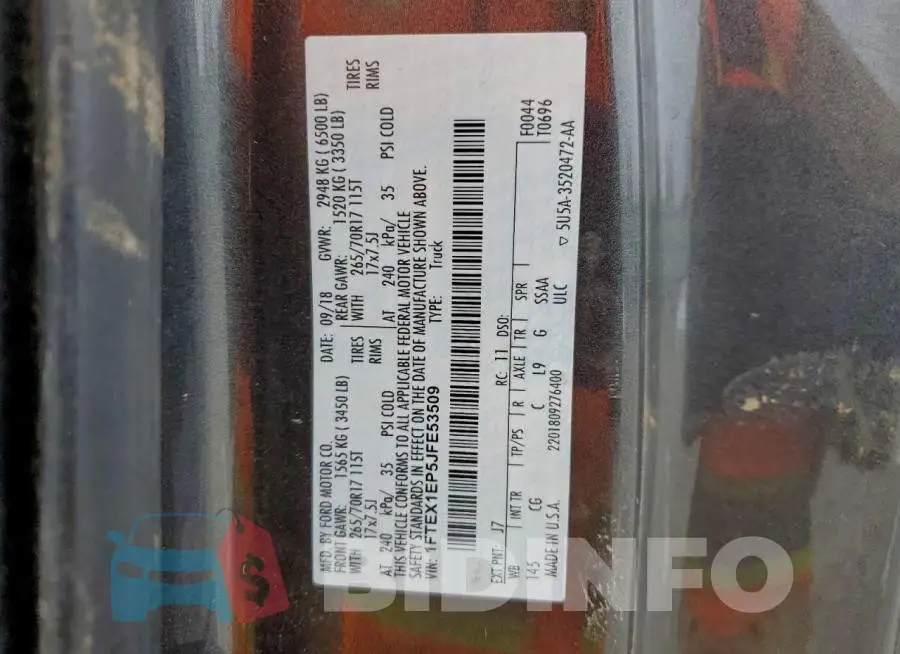 1FTEX1EP5JFE53509 Photo# 12