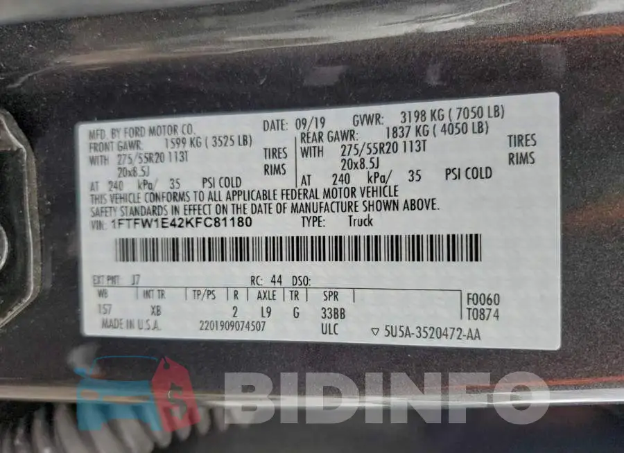 1FTFW1E42KFC81180 Photo# 12