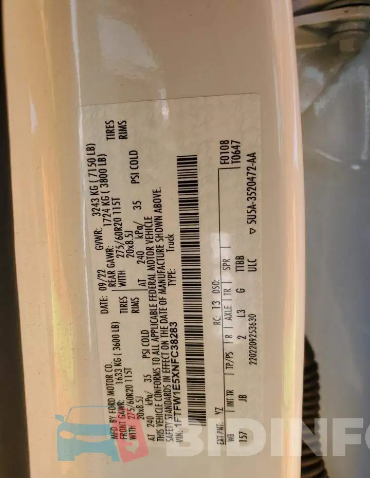 1FTFW1E5XNFC38283 Photo# 12
