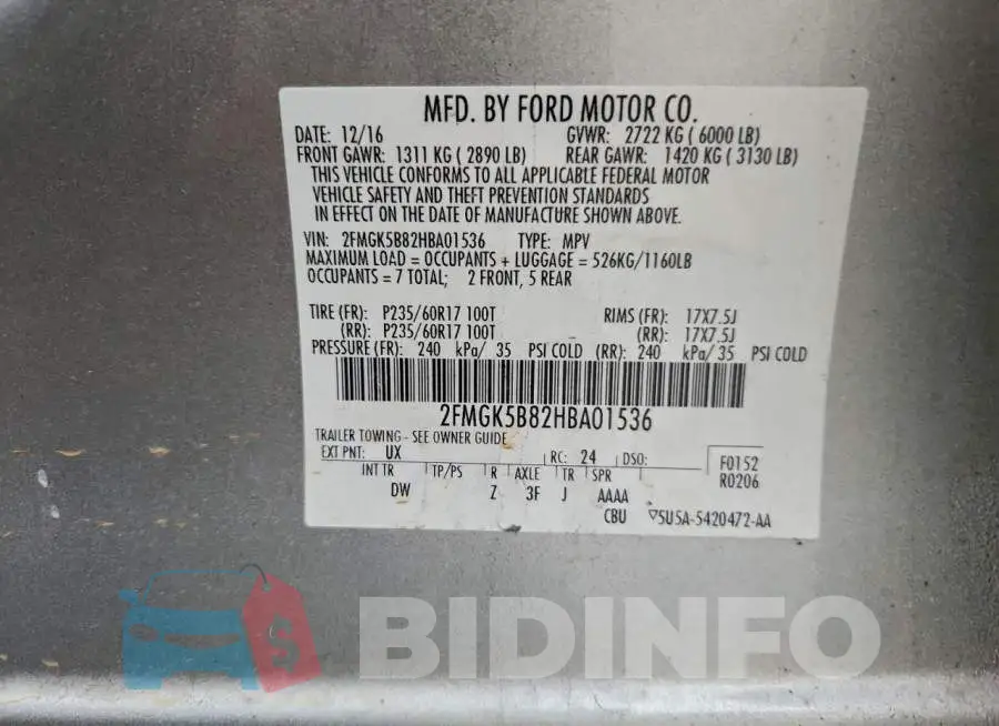 2FMGK5B82HBA01536 Photo# 12