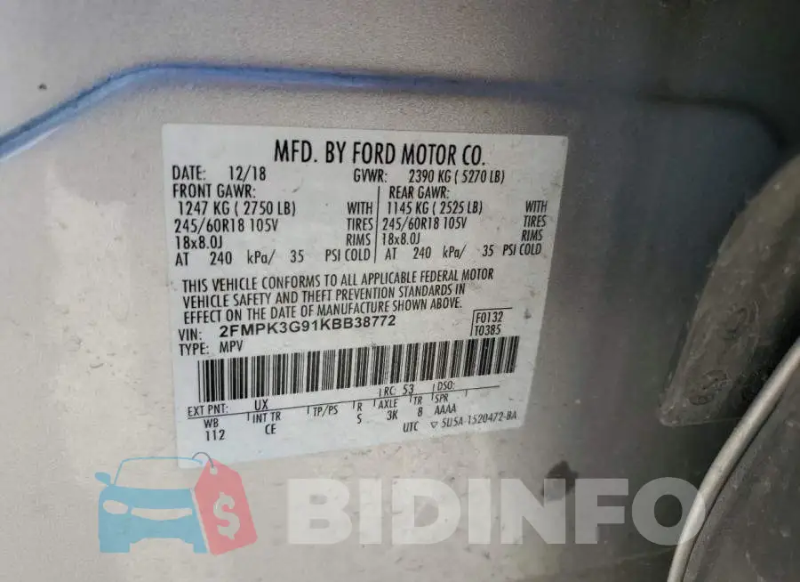 2FMPK3G91KBB38772 Photo# 12