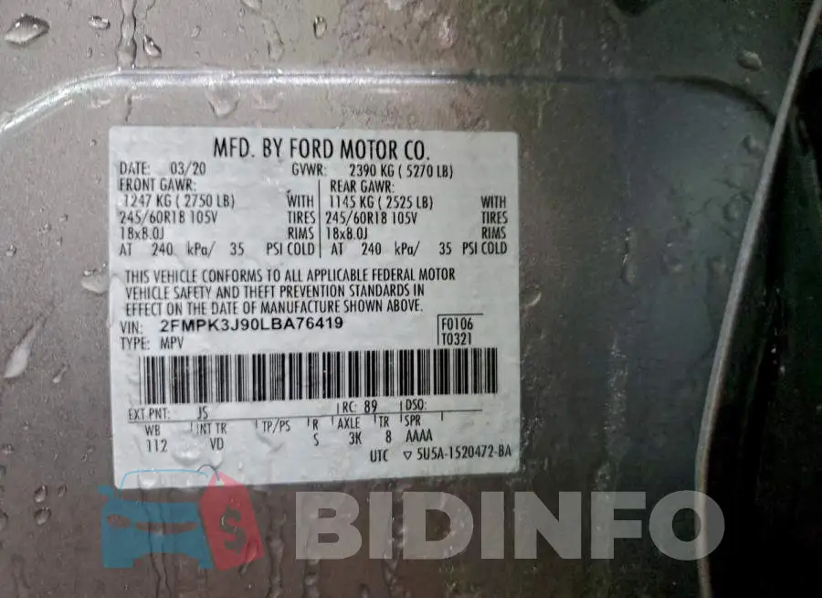 2FMPK3J90LBA76419 Photo# 12