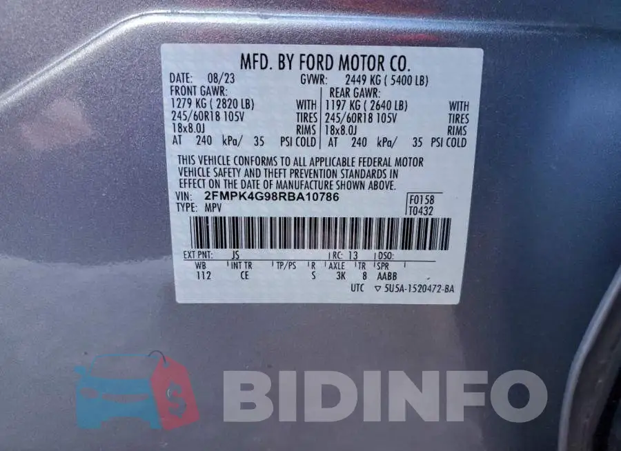 2FMPK4G98RBA10786 Photo# 13