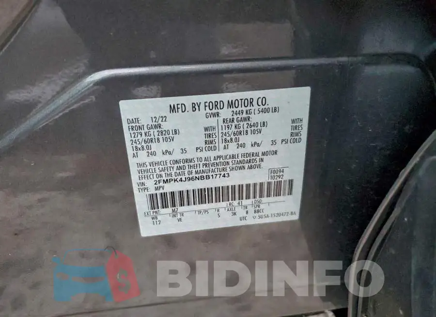 2FMPK4J96NBB17743 Photo# 12