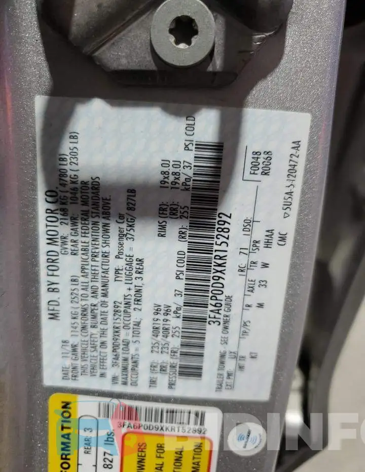 3FA6P0D9XKR152892 Photo# 12