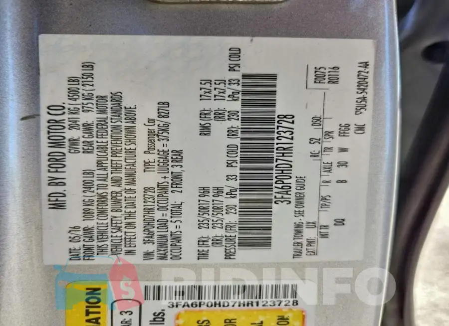 3FA6P0HD7HR123728 Photo# 12