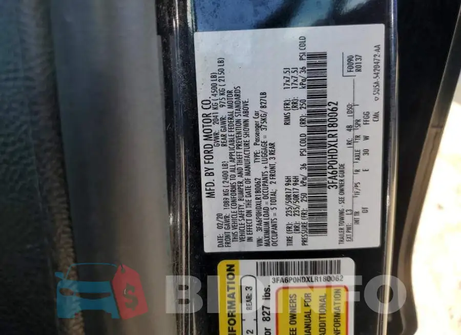 3FA6P0HDXLR180062 Photo# 12