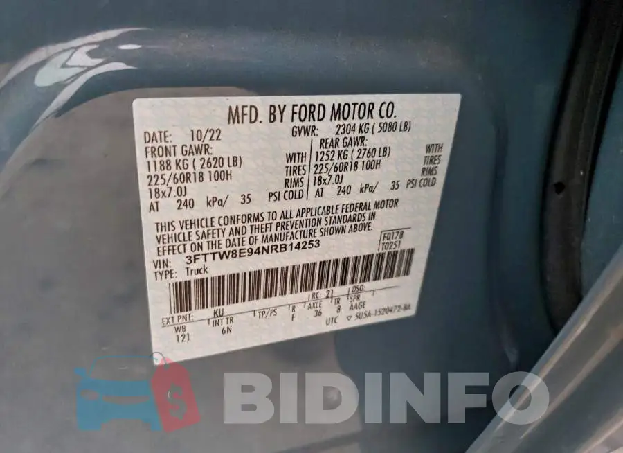 3FTTW8E94NRB14253 Photo# 13