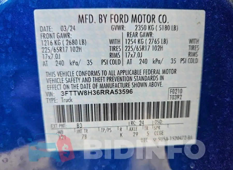 3FTTW8H36RRA53596 Photo# 13