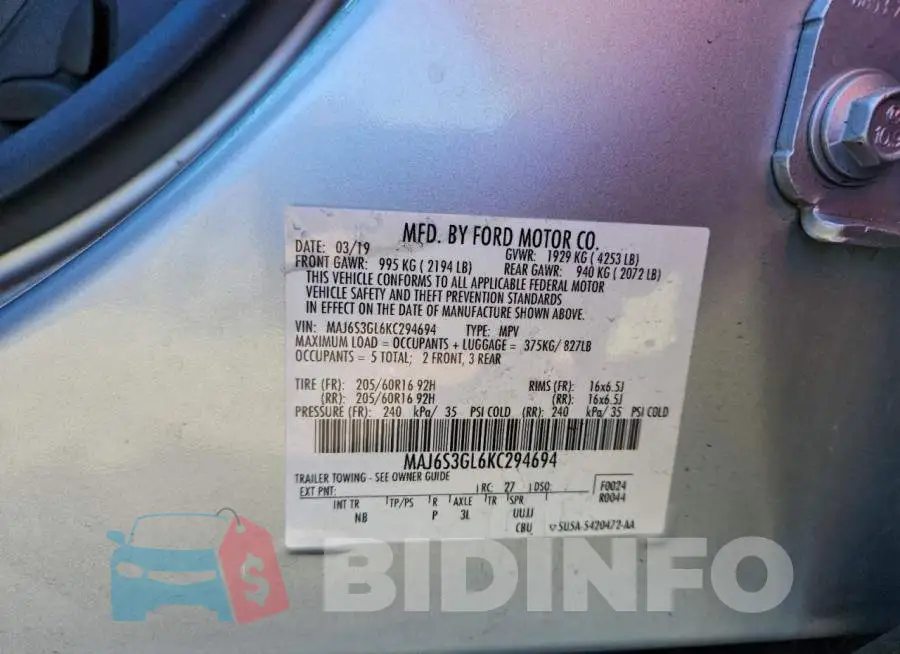 MAJ6S3GL6KC294694 Photo# 13