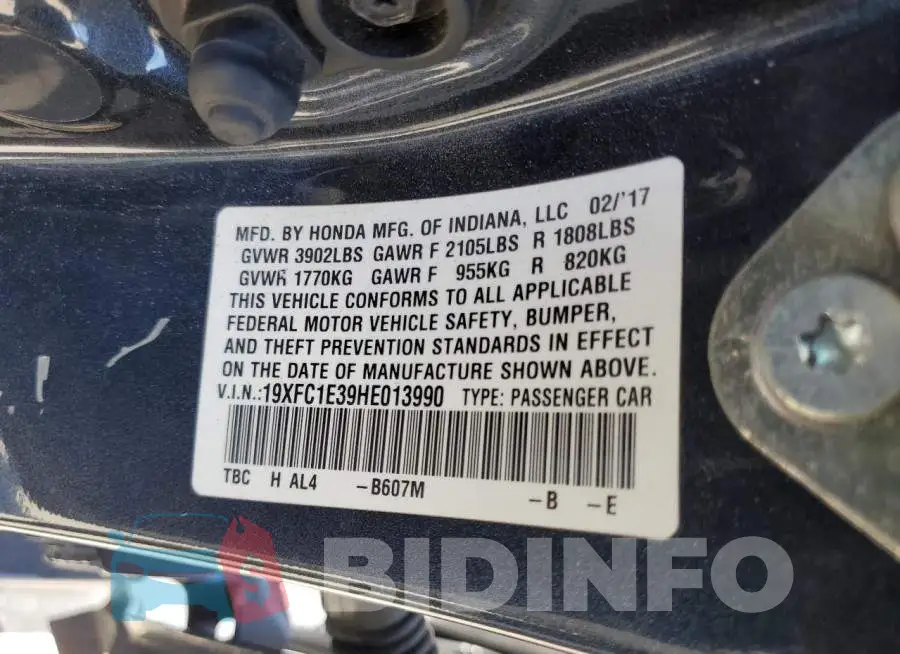 19XFC1E39HE013990 Photo# 12