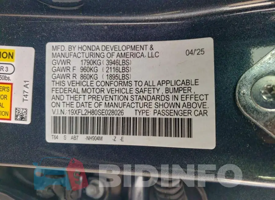 19XFL2H80SE028026 Photo# 12