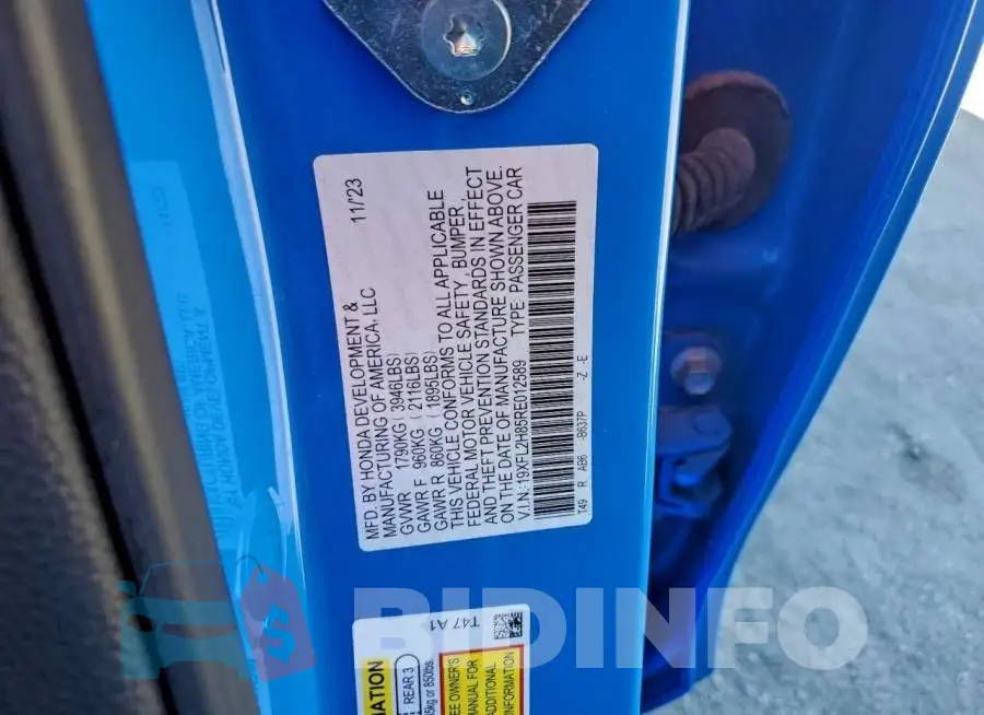 19XFL2H85RE012589 Photo# 12