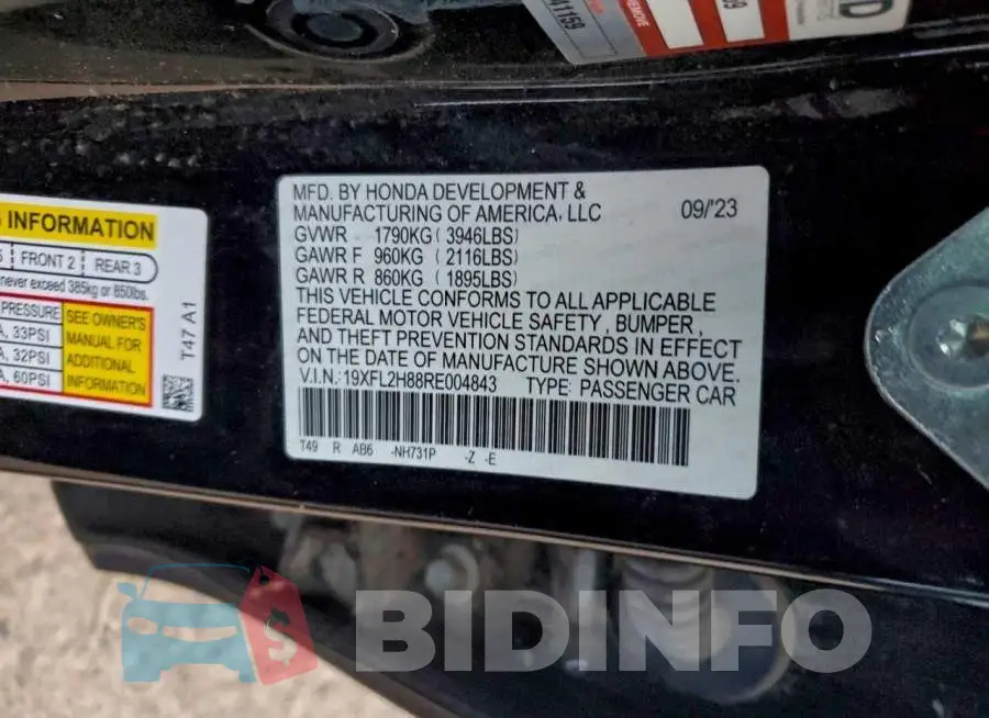 19XFL2H88RE004843 Photo# 13