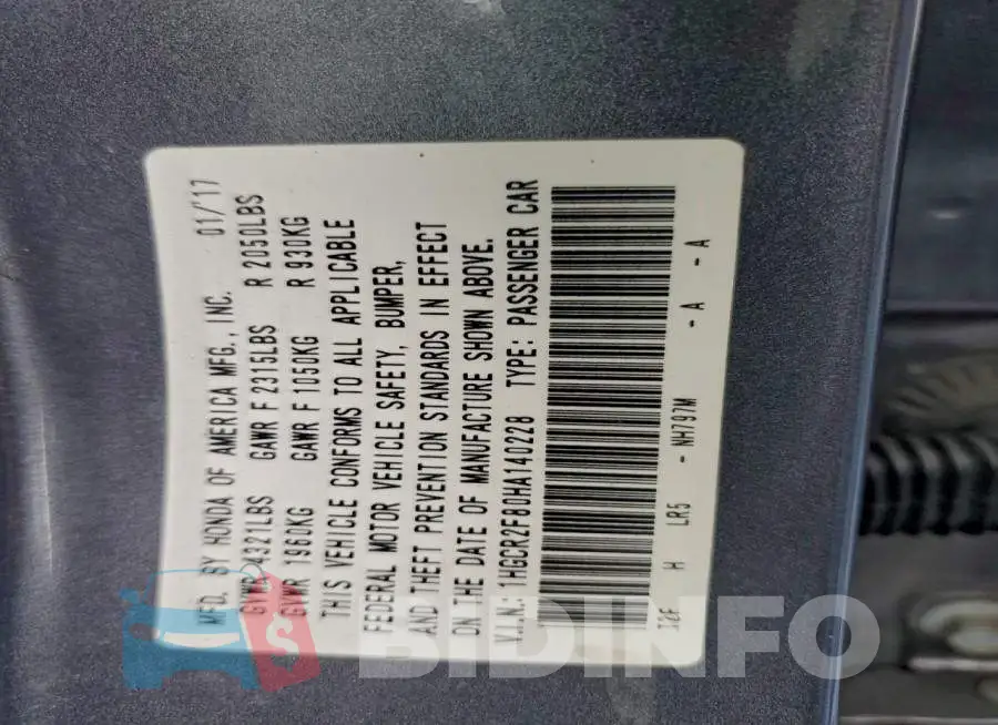 1HGCR2F80HA140228 Photo# 12