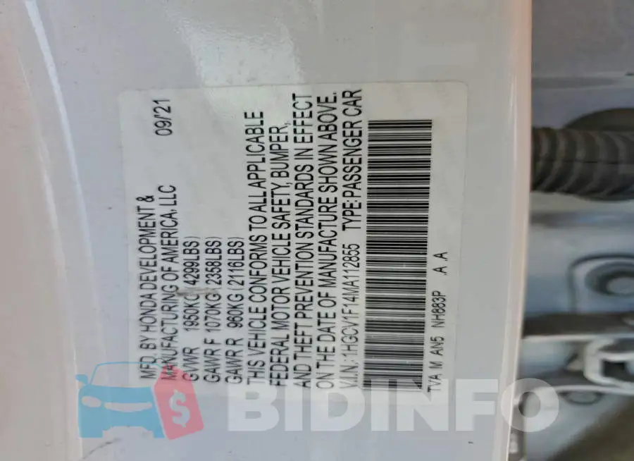 1HGCV1F14MA112855 Photo# 12