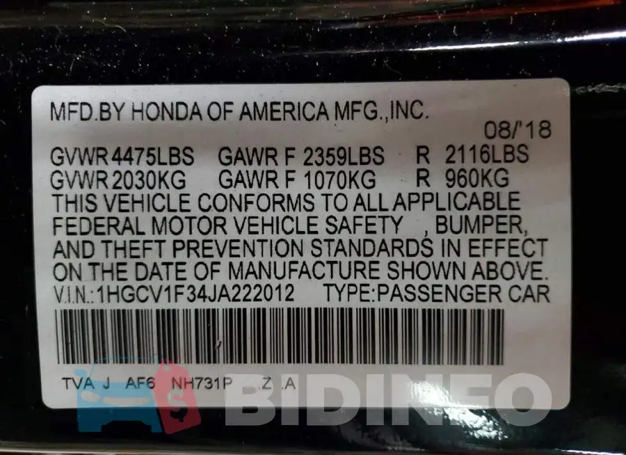 1HGCV1F34JA222012 Photo# 12
