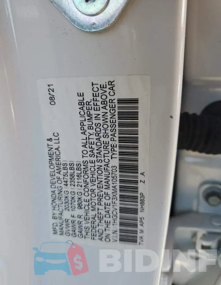 1HGCV1F3XMA105703 Photo# 13