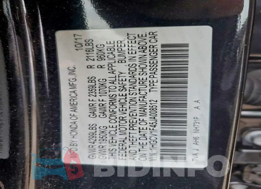 1HGCV1F45JA008512 Photo# 12