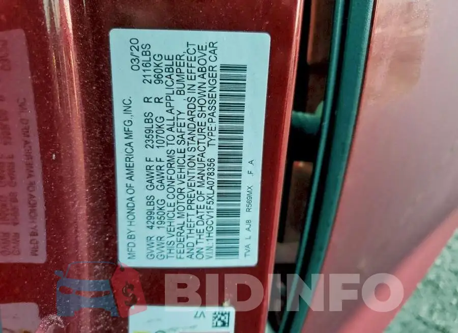 1HGCV1F5XLA078356 Photo# 12