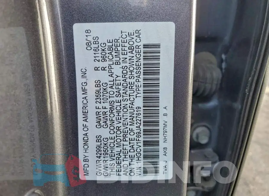 1HGCV1F69JA227619 Photo# 12