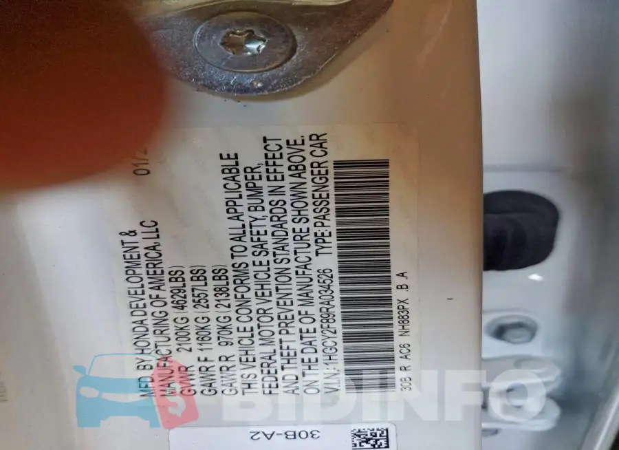 1HGCY2F89RA034526 Photo# 12