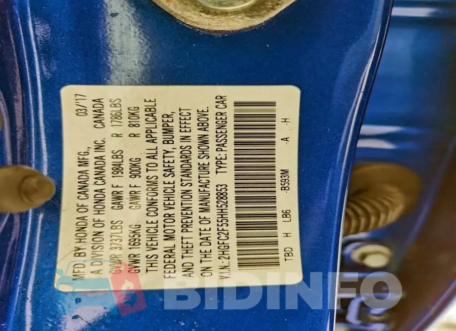 2HGFC2F55HH528853 Photo# 12