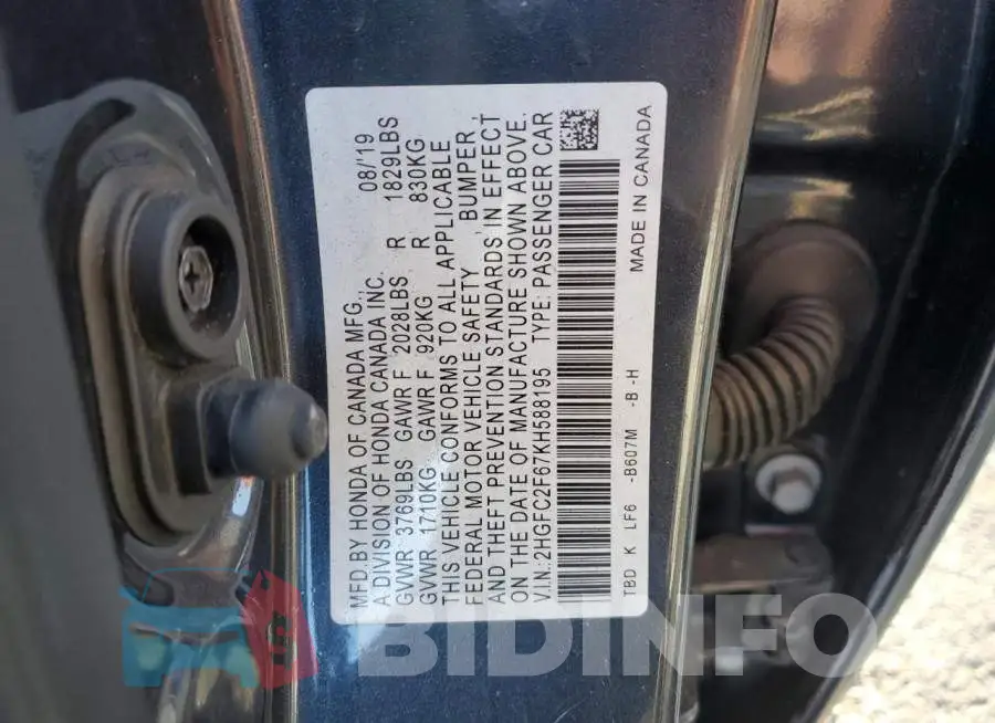 2HGFC2F67KH588195 Photo# 12