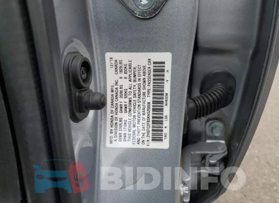 2HGFC2F83KH520008 Photo# 12