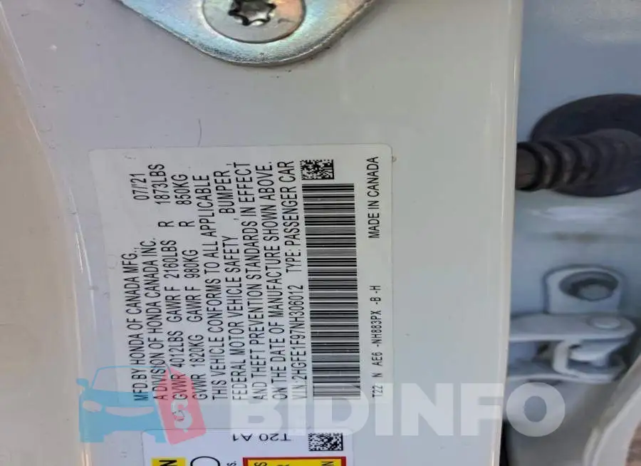 2HGFE1F97NH306012 Photo# 12