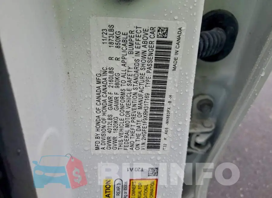 2HGFE1F9XRH317169 Photo# 13